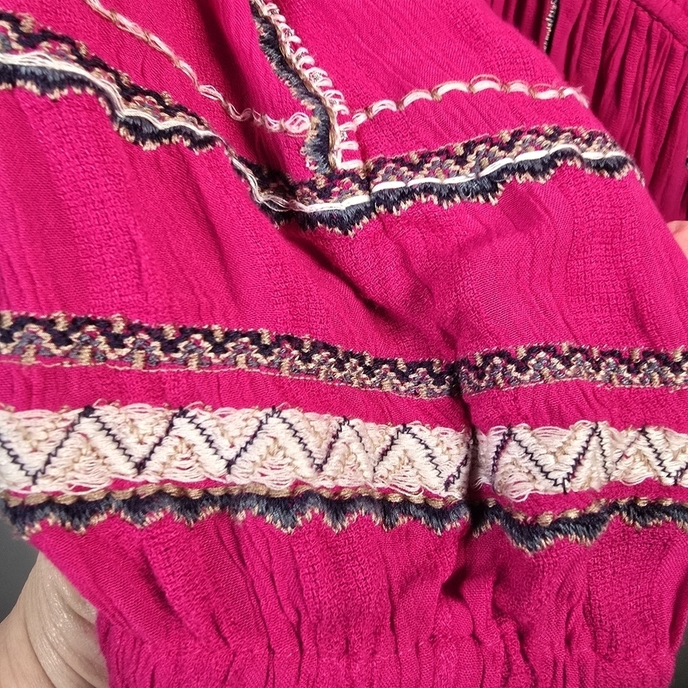 FREE PEOPLE Women's Delilah Embroidered Wrap Mini Dress In Hot Pink Boho Size M - Picture 10 of 16